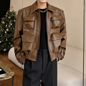 Short Three-dimensional Pocket Leather Jacket