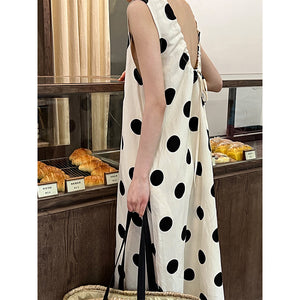 Backless Drawstring Polka Dot Dress