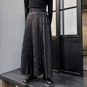 Vintage Jacquard Pleated One-piece Buckle Long Skirt