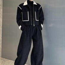 Load image into Gallery viewer, Black and White Contrast Short Jacket and Wide-leg Pant Sets
