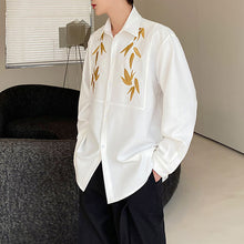 Load image into Gallery viewer, Maple Leaf Embroidered Vintage Lapel Long Sleeve Shirt
