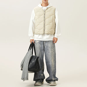 White Duck Down Quilted Plaid Loose Vest