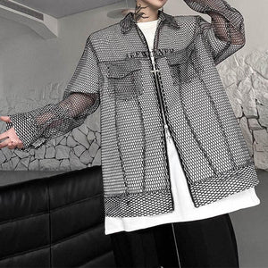 Cutout Mesh Casual Double Zip Jacket