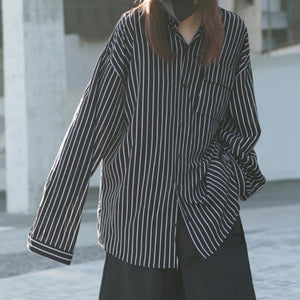 Black and White Striped Loose Long Sleeve Shirt