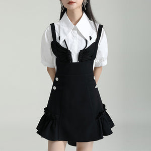 A-line High Waist Suspender Dress