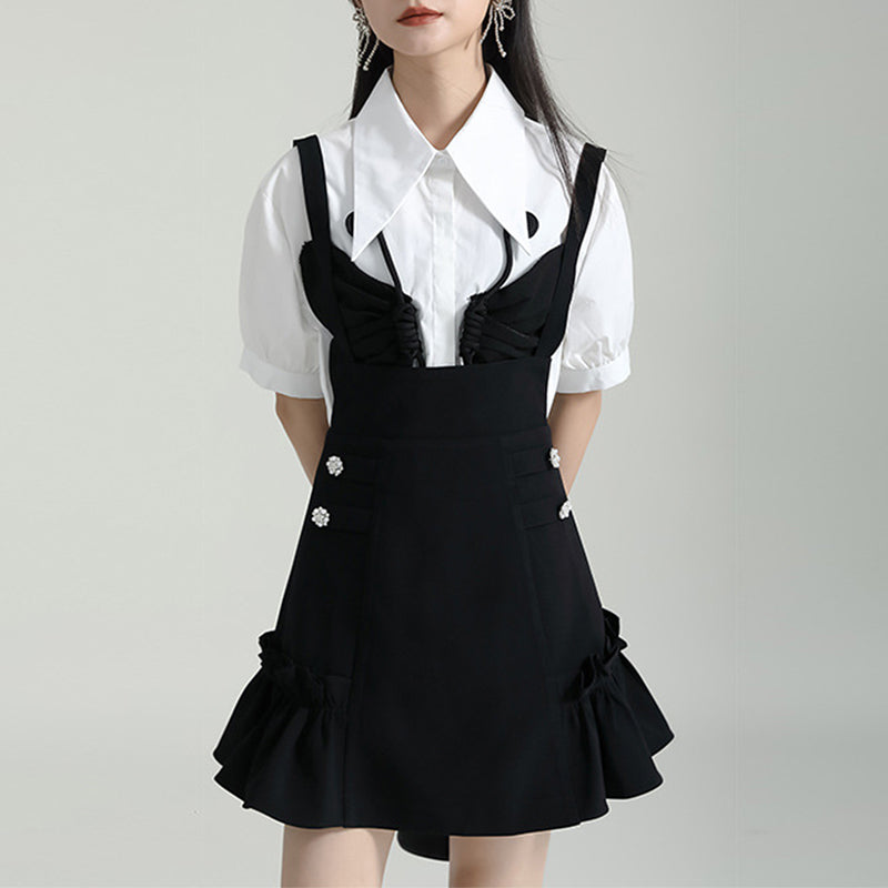 A-line High Waist Suspender Dress