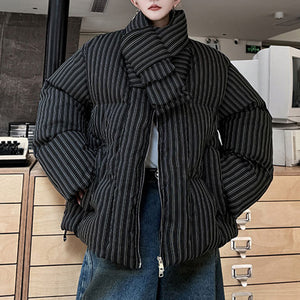 Striped Scarf Thick Cotton Coat