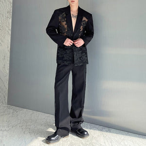 Jacquard Sheer Blazer and Straight Trousers Two-piece Suit