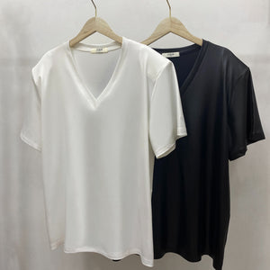 Loose Shoulder Pad V-Neck T-Shirt