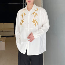 Load image into Gallery viewer, Maple Leaf Embroidered Vintage Lapel Long Sleeve Shirt
