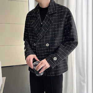 Double Breasted Lapel Plaid Blazer