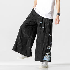 Cotton and Linen Loose Embroidered Wide-leg Pants