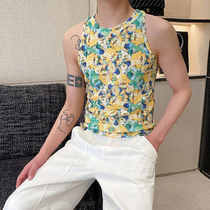 Floral Slim-fit Crew Neck Knitted Vest