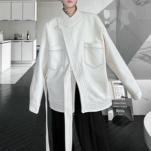 Winter Exposed Stitching Design Woolen Coat