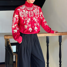 Load image into Gallery viewer, Retro Floral Embroidered Stand Collar Shirt
