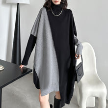 Load image into Gallery viewer, Contrast Bat Sleeves High Collar Knitted Sweater
