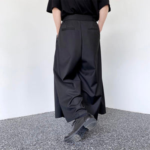 Double Layer Floral Panel Pleated Wide Leg Pants