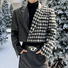 Load image into Gallery viewer, Contrast Plaid Wool and Leather Cropped Jacket
