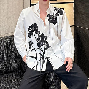 Ink Painting Print Long-sleeved Casual Shirt