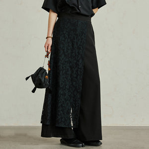 Asymmetric Lace Panel Wide-leg Pants