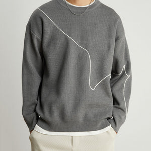 Line Embroidered Crew Neck Sweater