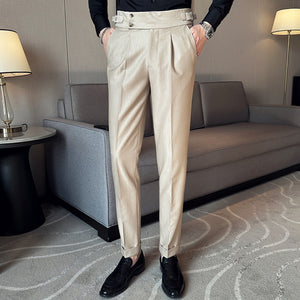 High-waist Side Button Straight Suit Trousers