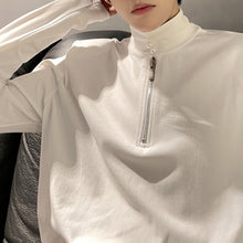 Load image into Gallery viewer, Retro Shoulder Pad Pearl Zipper Decoration Half Turtleneck T-shirts
