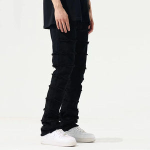 Layered Frayed Denim Trousers