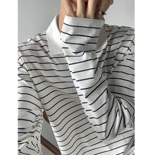 Load image into Gallery viewer, Striped Lapel Polo Loose Long Sleeve Shirt
