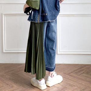 Vintage Contrast Panel Pleated Jeans