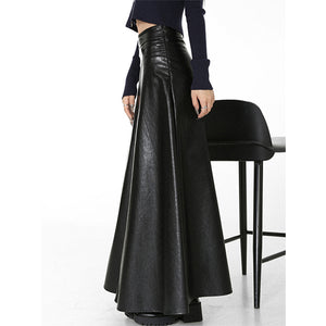 Retro High Waist Black Leather Skirt