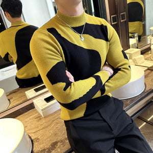 Color Block Turtleneck Long Sleeve Sweater