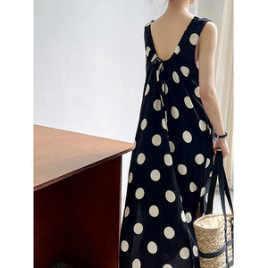 Backless Drawstring Polka Dot Dress