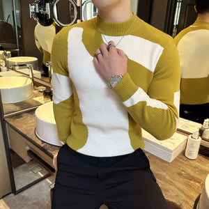 Color Block Turtleneck Long Sleeve Sweater