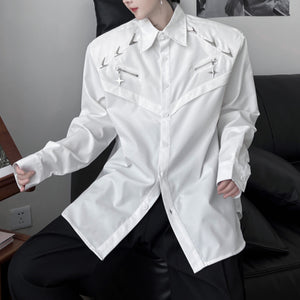 Dark Metal Button Shoulder-padded Long-sleeved Shirt