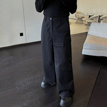 Load image into Gallery viewer, Black Pocket Cargo Straight Leg Trousers
