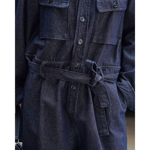 Denim Workwear Loose Lace-up Jumpsuit