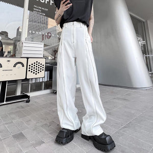 Thin Drape Slit Straight Casual Pants