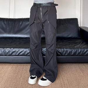 Zippered Pleated Bootcut Technical Trousers