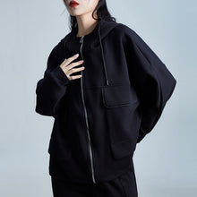 Load image into Gallery viewer, Batwing Sleeve Hooded Zip-Up Jacket
