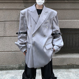 Liquid Metal Streamer Shoulder Pads Suit Jacket