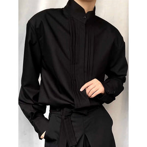 Pleated Panelled Stand Collar Shirt