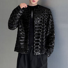 Load image into Gallery viewer, Round Neck Sequined Striped Casual Stage Jacket
