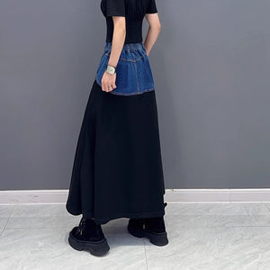 Loose Casual Denim Patchwork A-line Skirt