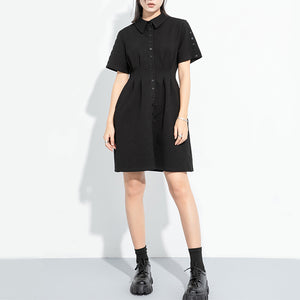 Polo Neck Pleated Casual Dress