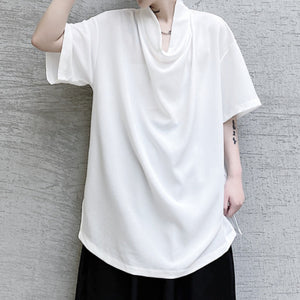 Piles Collar Solid Color T-shirt