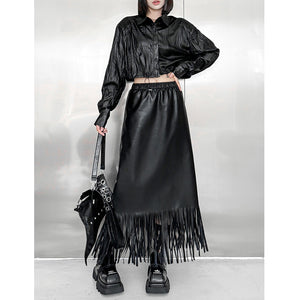 Fringed PU Leather Skirt