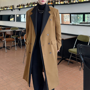 Fake Two-piece Contrasting Color Mid-length Trench Coat