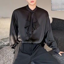 Load image into Gallery viewer, Loose Stand Collar Ruffled Long Sleeve Casual Shirt
