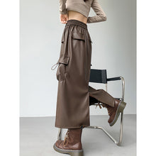 Load image into Gallery viewer, Retro Slit A-line Pu Mid-length Leather Skirt
